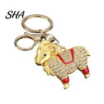 Astrology Goat Accessory Zodiac Keychain with Rhinestones, Sheep Design Bag Pendant, Chinese New Year Lucky Durable Metal Key Charm, Feng Shui raudona