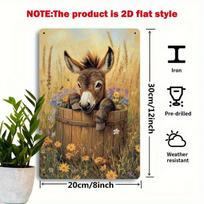 Vintažinis Asilas Statinaitėje Metalo Sienos Menas x Colio Rustic Ūkio Gyvūnas Skardos Ženklas Dekoras Šalia Klėties Verandos Sodo 20x30cm（7.8x11.8inch）