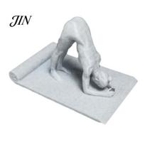 Compact Office Desk Accessory Yoga Shape Phone Stand, Creative Desktop Sculpture, Imitation Stone Decorative Effect Figure Texture Ornament, pilka