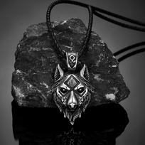 Norse Viking Wolf Necklace for Men with Odin Runes Geri Freki Valknut Pendant Stainless Steel Retro Jewelry 60CM