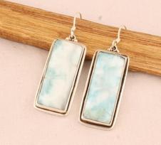 Larimar papuošalų rinkinys, 925 sidabro papuošalai, karoliai papuošalai, stačiakampiai papuošalai, rankų darbo papuošalai, dovana jai Only Earring