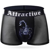 Printed Scorpion Men's Mesh Breathable Sexy Boxer Briefs Mesh Ultra Thin Boxer Shorts XXXL blue