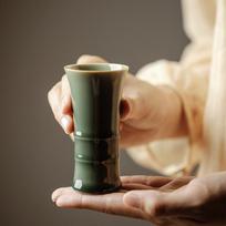 Celadon Incense Burner Bottle, Ceramic Carving, Simple Flower Vessel, Imitation Wood Root Shape, Chopsticks