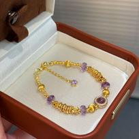 'Purple Star' 9999 24K Real Gold Super Flash Cat Eyes Amethyst Disc Bracelet Light Luxury Style Bracelet Beaded Hand Dress Women