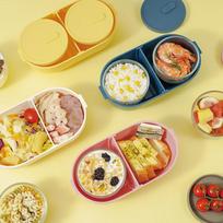 LOCK&LOCK Peanut-Shaped Heat-Resistant Glass Lunch Box, Microwave-Safe Bento Box, Yellow, 1.1L + 340ML*2