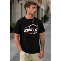 Men's black short sleeve t-shirt with ignite the movement graphic print, crew neck, relaxed fit, soft cotton feel, streetwear style for casual daily S juoda