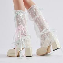 Bow Korean Style Lace Leg Sleeve Soft Knee High Loose Socks Foot Cover Fashion Y2K Mesh Boots Cover Streetwear One Size