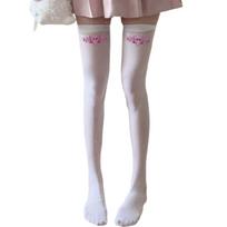 Silk Thigh High Stockings Halloween Skull Print Anime Girl Cosplay Festivals Over Knee Long Socks Hosiery for Women balta