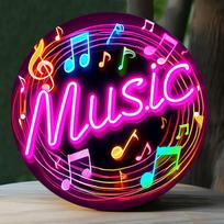 Acrylic Painting Neon Glow MUSIC with Colorful Musical Notes and Treble Clef Vibrant Wall Art Decor for Music Room Studio Bar 20x20cm(8x8inch)