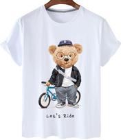 Fighter Pilot Teddy Bear Graphic T-Shirt Casual Oversized Short-Sleeved Ins T-Shirt Top for Men Polyester fabricQ1 S