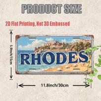 D Flat pc Vintage Rhodes Greece Metal Tin Sign  x Retro Greek Island License Plate Wall Art Rhodes Town Map  Greek Ke 15x30cm(5.9x7.8inch)