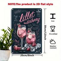 Senovinis kvadratinis geležinis Lillet Wildberry dekoratyvinis ženklas Retro kokteilių gėrimų sienos meno plokštelė barui, klubui, parduotuvei 20x30cm（7.8x11.8inch）