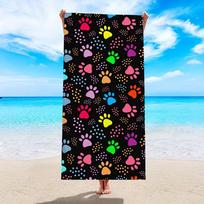 Pet Paw Prints Colorful Hand Towel, Soft Absorbent Quick-Dry for Swimming Camping Bathing Sunny Days W30*H60(CM)