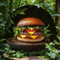 Vintage Gourmet Cheeseburger Forest Oasis Round Metal Tin Sign  D Flat Products Design with Enhanced Depth  Artistic Detailin 20x20cm(8x8inch)