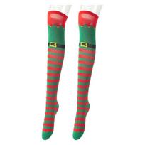Christmas Thigh High Socks Cosplay Party Multicolored Elf Boot Striped Print Over Knee Long Stockings Hosiery for Women 1 žalia