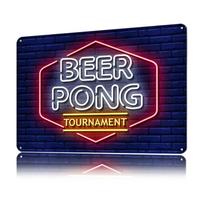 Beer Pong Tournament Tinplate Poster Customized Wall Art Retro Vintage Metal Signs for Fans Custom Plate Living Room Decorations 20x30cm（7.8x11.8inch）
