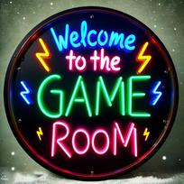 Acrylic Painting Neon Glow Welcome to the GAME ROOM with Lightning Bolts Vibrant Arcade Wall Decor for Game Room Man Cave and 20x20cm(8x8inch)