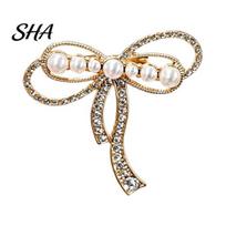 Long-lasting Brooch Bowknot Design Brooch, Strong Buckle Fastening Pin with Faux Pearls Wear-resistant Rhinestones, Electroplating Anti-Oxidation