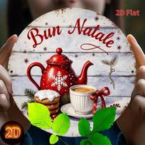 HD Tin Sign Vintage Buon Natale Christmas Coffee Teapot Round Metal Wall Art Retro Holiday Decor 20x20cm(8x8inch)