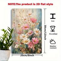 Vintažinis metalinis sienos meno ženklas  colių Gėlių puokštės dizainas su akvarelinėmis gėlėmis ant sendinto medžio fono 20x30cm（7.8x11.8inch）