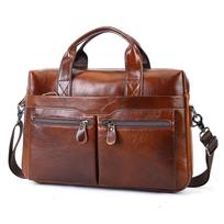 Genuine Leather Briefcase with Multiple Zippers and Large Capacity, Suitable for Single-shoulder Carrying of Laptop. ruda