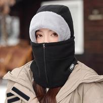 Thickened Winter Balaclavas Cap Windproof Mask Pullover Cap Soft Plush Neckerchief  Ski Black Thickened