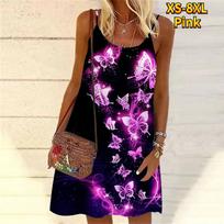Women Flower Morpho Deidamia Printed Mini Dress Sleeveless Party Dress Summer Beach Dress Sundress XS rožinė