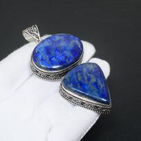 Lapis Lazuli pakabukas 925 svarų sterlingų sidabro Natūralaus akmens pakabukas Rankų darbo Antikinis dvigubo lapis lazuli pakabuko papuošalas Valentino dienos dovana 2.75" mėlyna
