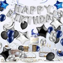 Sequined Aluminum Foil Balloon Set, Pentagram Birthday Party Decoration, Aluminum Film Confetti Letter Balloon Set Silver Navy Blue Birthday Package