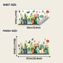Creative Succulent Flower and Green Plant Potted Plants and Butterfly Study and Bathroom Wall Background Decoration Stickers white