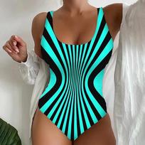 Swimsuit women's summer new popular sexy suspender one-piece striped swimsuit quick drying S