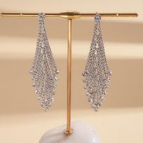 Silver Needle Rhinestone Tassel Earrings: Light Luxury, Geometric Design, Fashionable & Exquisite Studs for Women