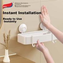 Taili Suction Cup Bathroom Wall-Mounted Storage Rack, Space Aluminum No-Drill Suction Cup Washroom Storage Shelf, Kitchen Organizer Rack