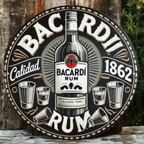 Vintage Bacardi Sign Bacardi Rum pc Round Aluminum Sign  D Flat cm Vintage Style with Bottle  Glasses Design 20x20cm(8x8inch)