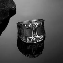Vintage Viking Norse Runes Mjolnir Ring for Men Antique Steel Odin's Crow Talisman Scandinavian Jewelry 10