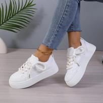 2024 New Sports Shoes Women's Breathable Thick Sole Lace Up Sports Shoes Canvas Shoes Running Tennis Vulcanized Zapatos De Mujer 35 balta