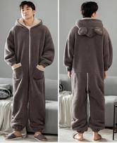 Men's Thickened Flannel Onesie Pajamas - Autumn/Winter Coral Fleece Loungewear L