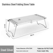 Stainless Steel Portable Folding Table: Multi-functional Tea, Picnic, Camping, Hiking, and BBQ Table with Gas Stove Compatibility.