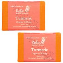 Rustic Art Turmeric Soap | Glow & Skin Brightening | Coconut Milk & Cocoa Butter | Handmade Organic | For Women & Men | 100g (Pack of 2)
