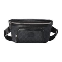 GUCCI Canvas With Leather Trim Fanny Pack Large Mens Black Gift Set(Basic Set+Box+Shopping Bag) juoda