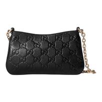 GUCCI GG Emblem Grain Leather Crossbody Bag, Shoulder Bag Extra Mini Womens Black Basic Set (Bag + Dustproof Bag) juoda