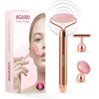 AGARO 3-In-1 Electric Rose Quartz Face Roller, Facial Roller Kit for Face, Eye, Neck, Anti-Aging Facial Massager for Anti-Wrinkles, Skin Firming an