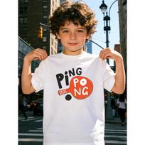 European sizes Kids' Cartoon PING PONG Racquet Print Quick-Dry T-Shirt, Breathable Short Sleeve Table Tennis Training Clothes for Ages 5-13 110 balta