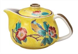 Nakamaru Kutani Ware Teapot Yoshidaya Camellia and Bird - K9-621