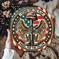 Stand for the Flag Kneel for the Fallen American Military Veteran Round Metal Tin Sign D Flat Printing Patriotic Wall Plaque Fo 20x20cm(8x8inch)