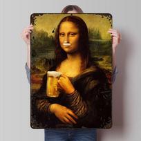 Mona Lisa Funny Printed Poster Customized Wall Art Retro Vintage Metal Tin Signs for Room House Home and Decoration Gaming Decor 20x30cm（7.8x11.8inch）