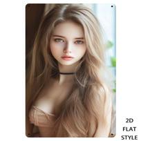 HD Metal Wall Art Sexy Girl in Beige Tube Top with Black Choker Long Blonde Wavy Hair Indoor Japanese Style Room Background with 20x30cm（7.8x11.8inch）