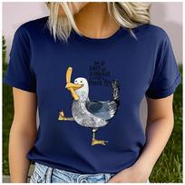 Unisex 100% Polyester Summer Top be as happy as a seagull with a french Print Loose round Neck Short Sleeve Fashion for Lovers S