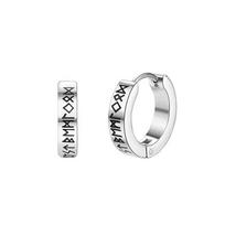 Norse Runes 12mm Unisex Stainless Steel Huggie Hoop Earrings Vintage Viking