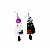 Pumpkin Bat Design Ghost Cat Pendant Jewelry Black And White Asymmetric Drop Earrings  Party juoda balta spalva